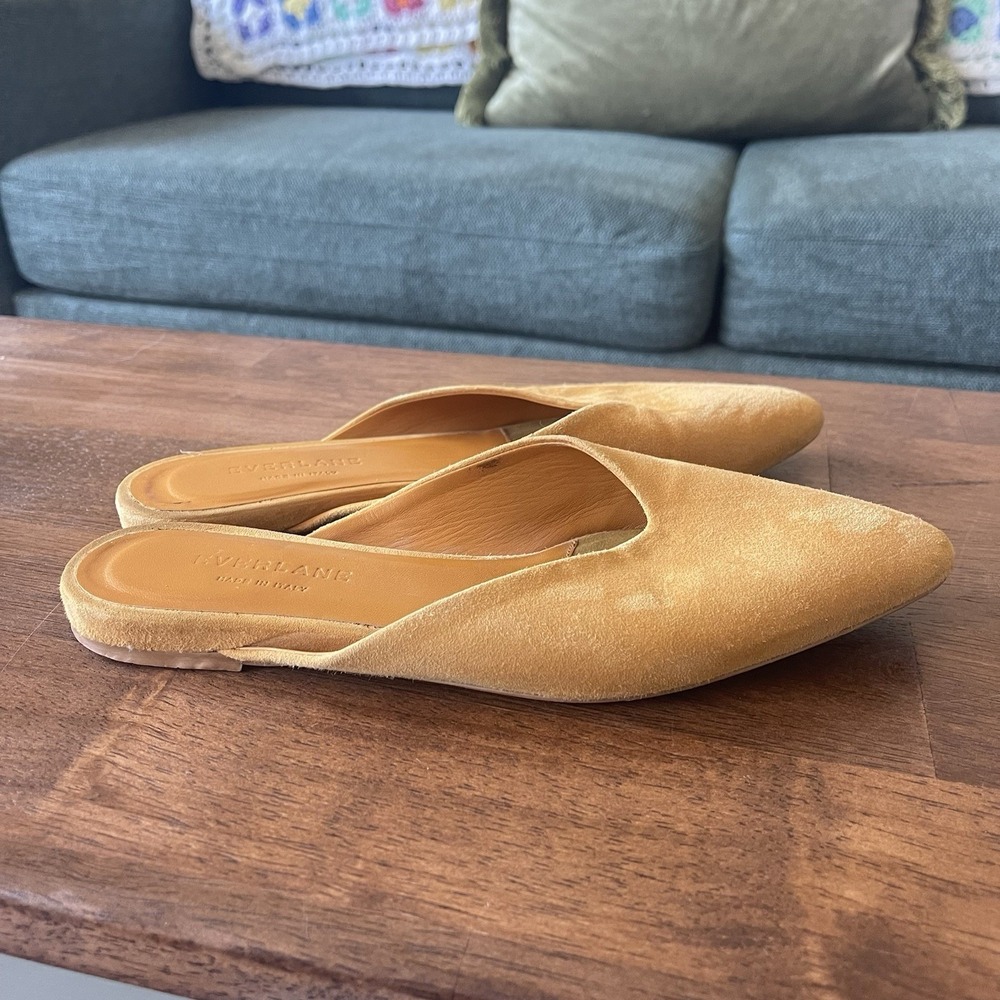 Everlane Pointed Slide Yellow Slip On Flats V Mules Sandals Sz 6.5 Minimalist - Picture 3 of 6